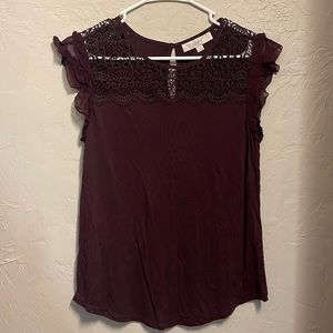 LOFT Burgundy Lace Trim Blouse